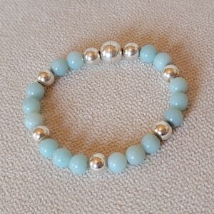Sterling Silver & Amazonite Bead Bracelet Magnetic Closure